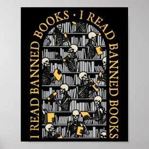 Poster Bibliotecário Halloween Li Nned Livros Skeleton Li