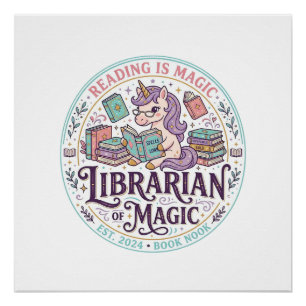 Pôster Bibliotecário Unicórnio de Magia Produto Original