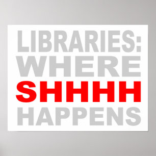 Pôster Bibliotecas onde SHHH acontece a arte da parede