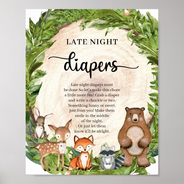 Poster Bicho de madeira de animais florestais Late Night  (Frente)
