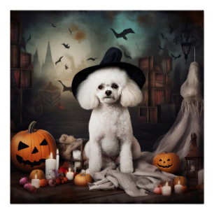 Pôster Bichon Frise Abóboras Halloween Assustador
