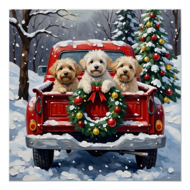 Pôster Bichon Frise Christmas Red Truck Holiday (Frente)