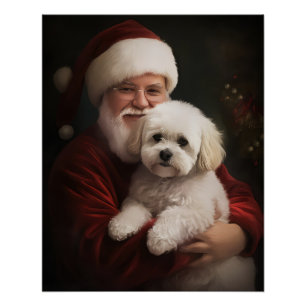 Pôster Bichon Frise com Papai Noel Natal Festivo
