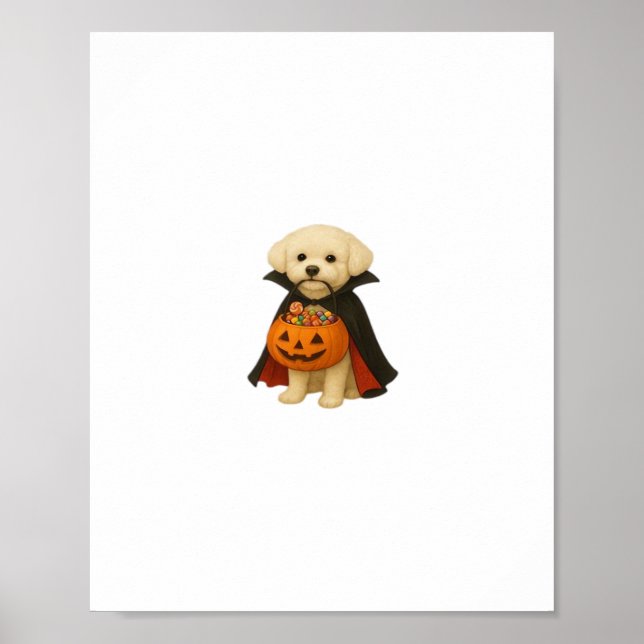 Poster Bichon Frisé Halloween Vampire Pup com Pumpkin Ba (Frente)