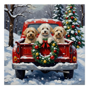 Pôster Bichon Frise Natal Caminhão Vermelho Férias