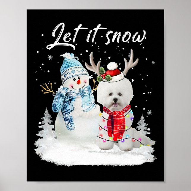Poster Bichon Frise Papais noeis Cachorro Natal Snowman X (Frente)