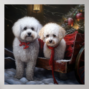 Poster Bichon Frise Snowy Sleigh Decoração de Natal