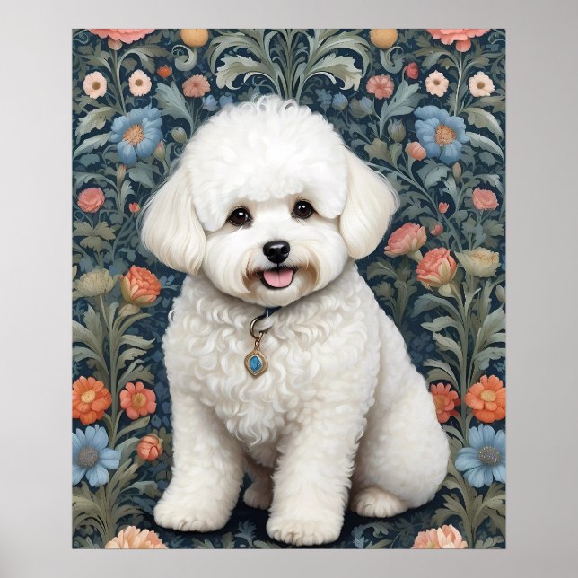 Poster Bichon Frisé William Morris Inspirou Floral (Frente)