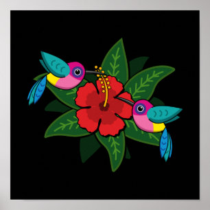Poster Bichos-do-mato-bonitos no Hibiscus Flower Cartoon