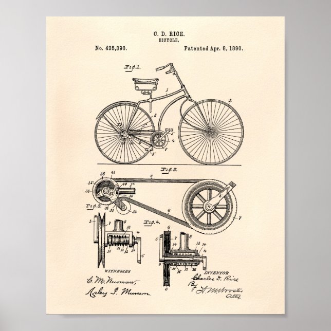 Pôster Bicicleta 1890 Patent Art - Old Peper (Frente)