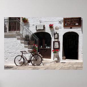 Poster Bicicleta antiga e fachada de loja na Apúlia
