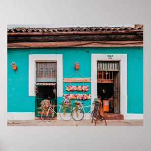 POSTER BICICLETA BRANCA ESTACIONADA AO LADO DO TEAL PINTA