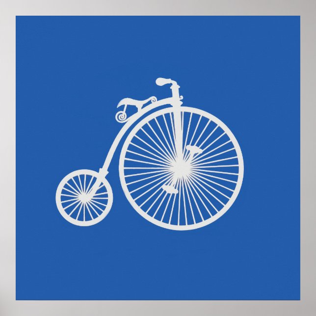 Pôster Bicicleta Branca Vintage em Azul (Frente)