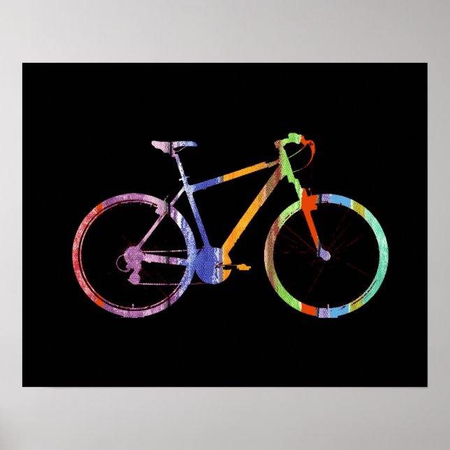 Pôster bicicleta colorida a preto (Frente)