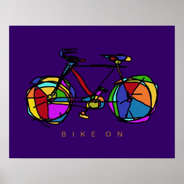 Poster bicicleta colorida em decor roxo (Frente)