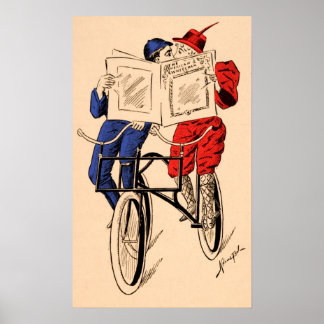 Poster Bicicleta de Casal Vintage Tandem Leading Kissing