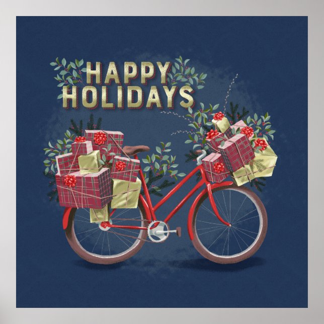 Poster Bicicleta de Natal Vermelho com Presentes (Frente)