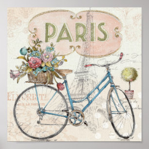 Poster Bicicleta de Paris com flores