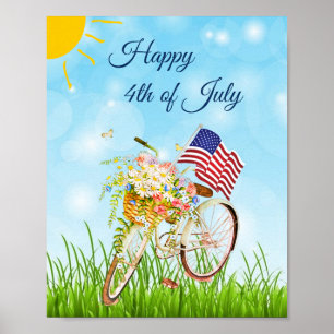 Poster Bicicleta feliz 4 de julho com bandeira  