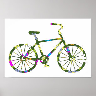 Pôster Bicicleta floral do hipster retro do vintage