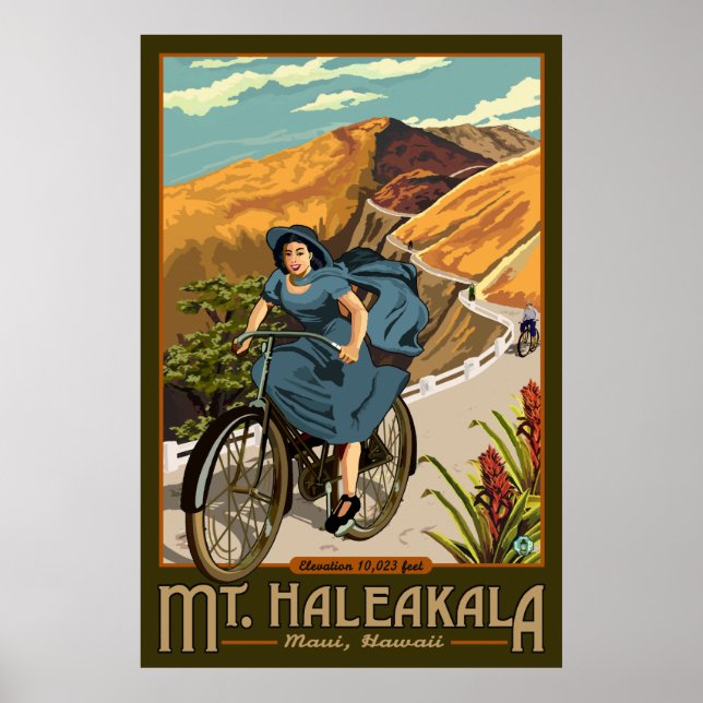 Poster Bicicleta Mt. Haleakala Dirige o Havaí (Frente)