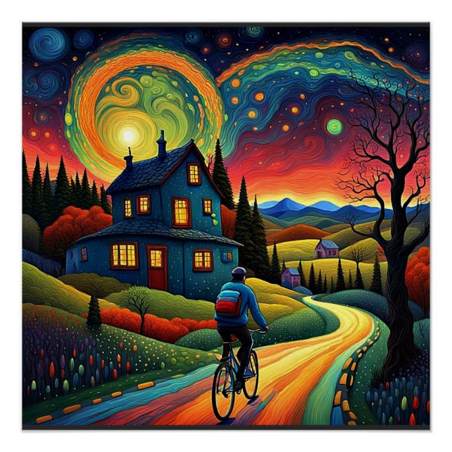 Pôster Bicicleta na noite estrelada 5 (Frente)