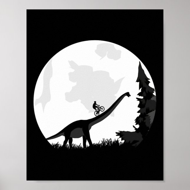Poster Bicicleta Na Silhueta Da Lua Do Dinossauro Mtb Mon (Frente)