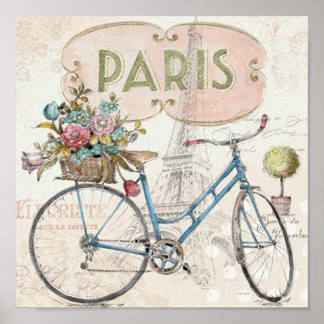 Poster Bicicleta Paris Com Flores (Frente)