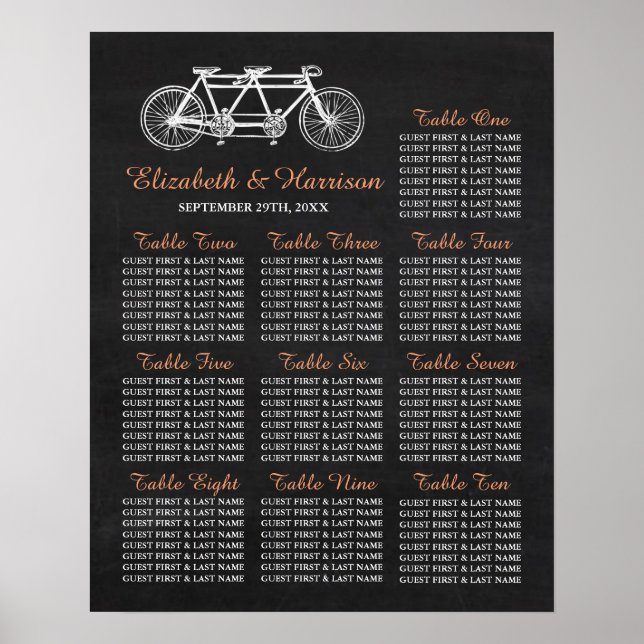 Poster Bicicleta Tandem No Quadro De Casamentos De Chalkb (Frente)