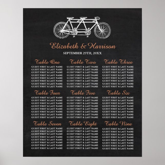 Poster Bicicleta Tandem No Quadro De Casamentos De Chalkb (Frente)