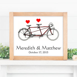 Pôster Bicicleta Tandem Vintage Fofa Casamento Personaliz