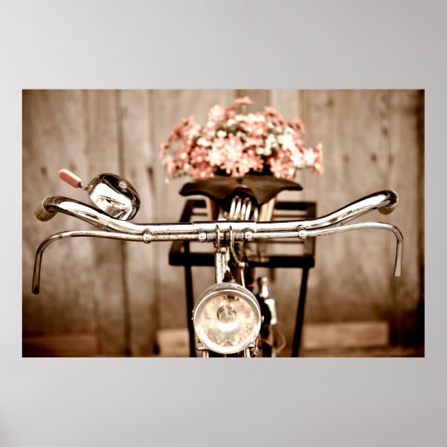 Poster Bicicleta velha e flores borram no processo de fun (Frente)