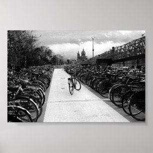 Poster Bicicletas Centrais de Amsterdã Foto Preta e Branc