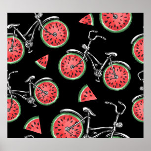 Poster Bicicletas de roda de melancia, padrão de verão.