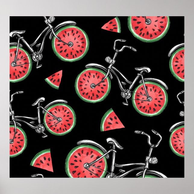 Poster Bicicletas de roda de melancia, padrão de verão. (Frente)