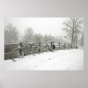 Poster Bicicletas nevado em Amsterdão os Países Baixos