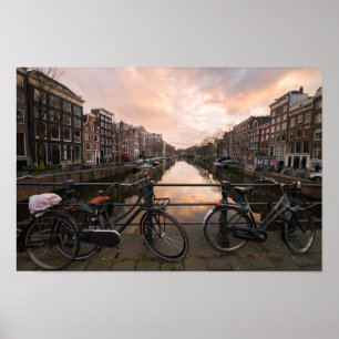 Poster Bicicletas no por do sol em Amsterdão