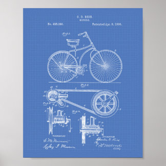 Pôster Bicycle 1890 Patent Art - Blueprint