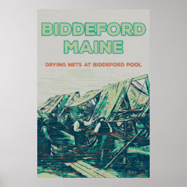 Poster Biddeford Maine USA, cena de pesca de vintage