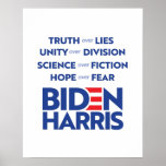 Poster Biden Harris - Truth Unity Science Hope<br><div class="desc">PolitiClothes.com - The Trendiest Political Apparel Online 
Unique Election and Political Gear Including: Political T-shirts,  Political Bumper Stickers,  Political Buttons,  Political Pins,  Political Cards,  Political Mugs,  Political Posters,  Political Signs and More!. 
SHOP ONLINE AT: http://www.Politiclothes.com 
On Facebook: http://www.facebook.com/politiclothes 
On Twitter: http://www.twitter.com/politiclothes
On Instagram: http://www.instagram.com/politiclothes</div>