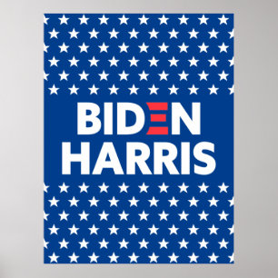 Poster Biden / Harris White Stars - Padrão Azul