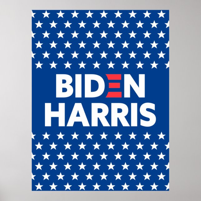 Poster Biden / Harris White Stars - Padrão Azul (Frente)