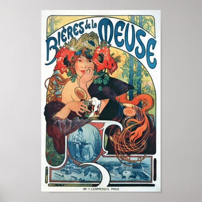 Poster Bieres de la Meuse, Mucha (Frente)