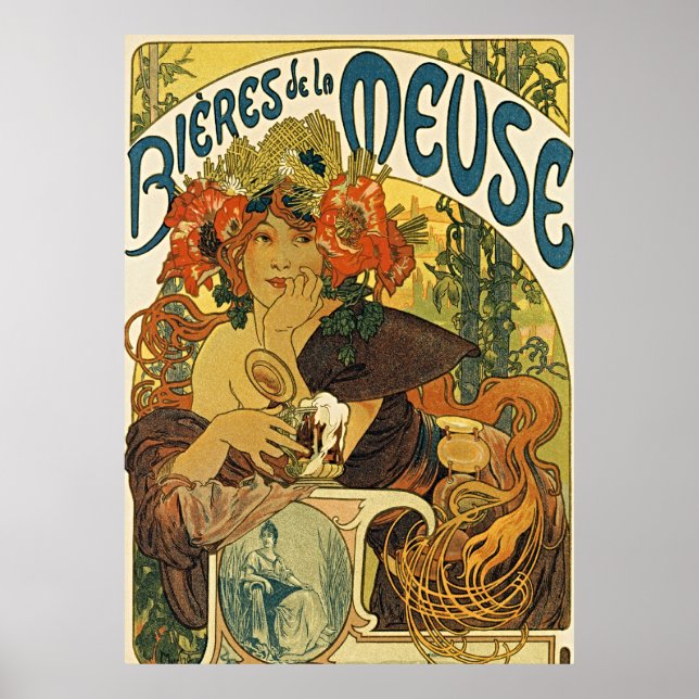 Poster Bières de la Meuse por Alphonse Mucha - Vintage (Frente)