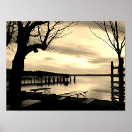 Poster Biergarten pelo lago monocromático