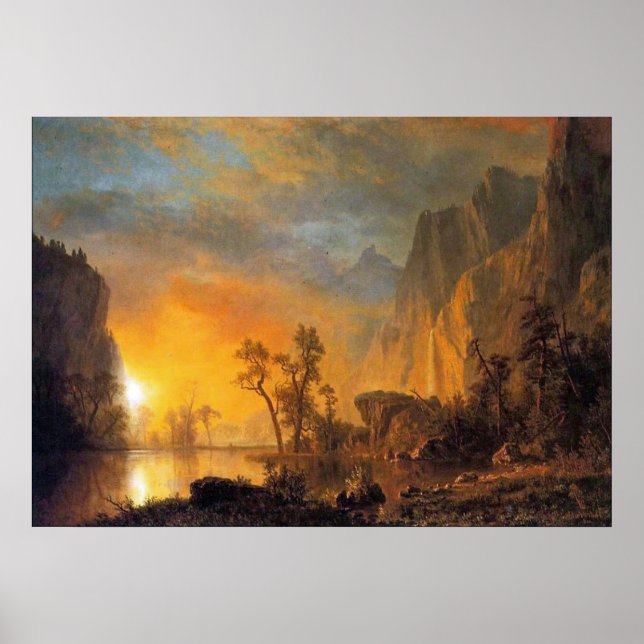 Poster Bierstadt Sunset na Pintura das Rochosas (Frente)