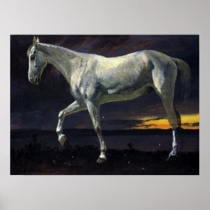 Poster Bierstadt - White Horse And Sunset