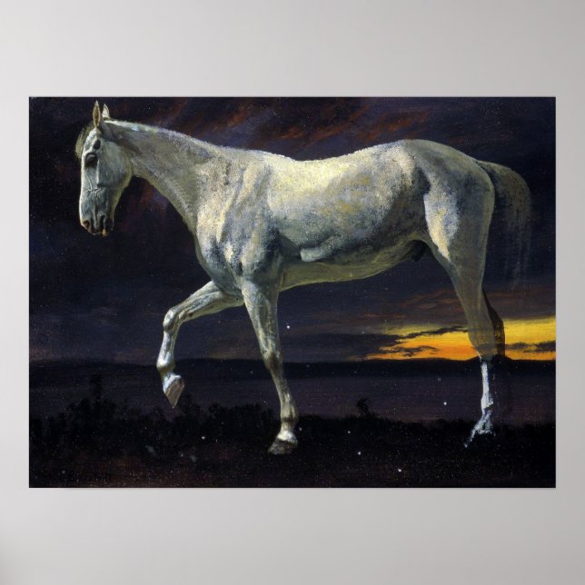 Poster Bierstadt - White Horse And Sunset (Frente)