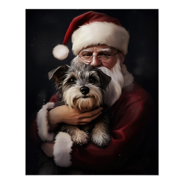 Pôster Biewer Terrier com Papai Noel Natal Festivo (Frente)