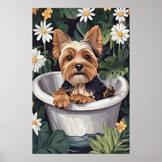 Poster Biewer Terrier In Bathtub Poster, Funny Dog (Frente)
